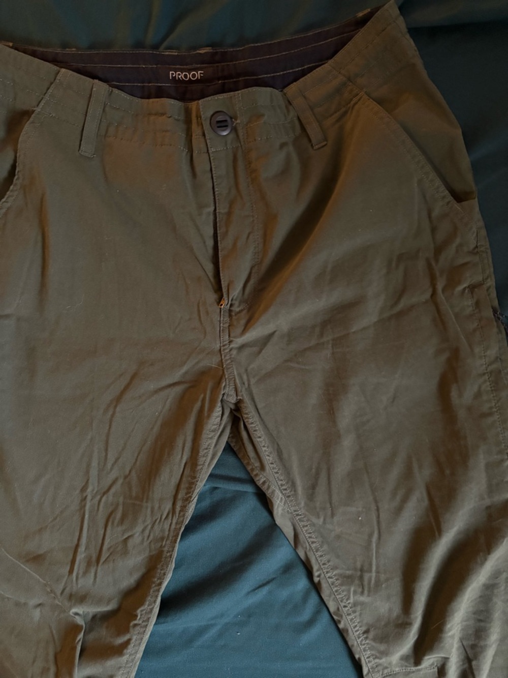 Proof Huckberry Men’s Slim Fit Olive Cotton Nylon Stretch Hiking Pants 32x31 EUC